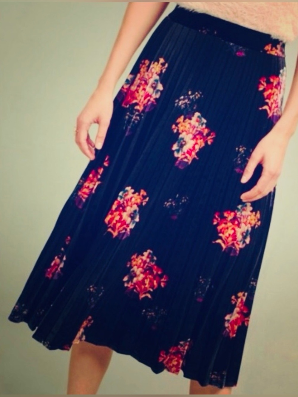 Maeve Anthropologie Velvet Floral Midi Skirt Size XS NWT